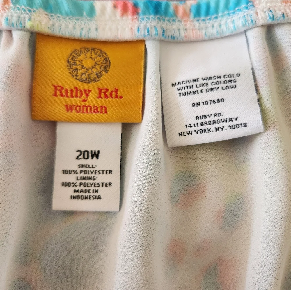 Ruby Rd Pink Blue Watercolor Flowy Ruffle Maxi Skirt Size 20W